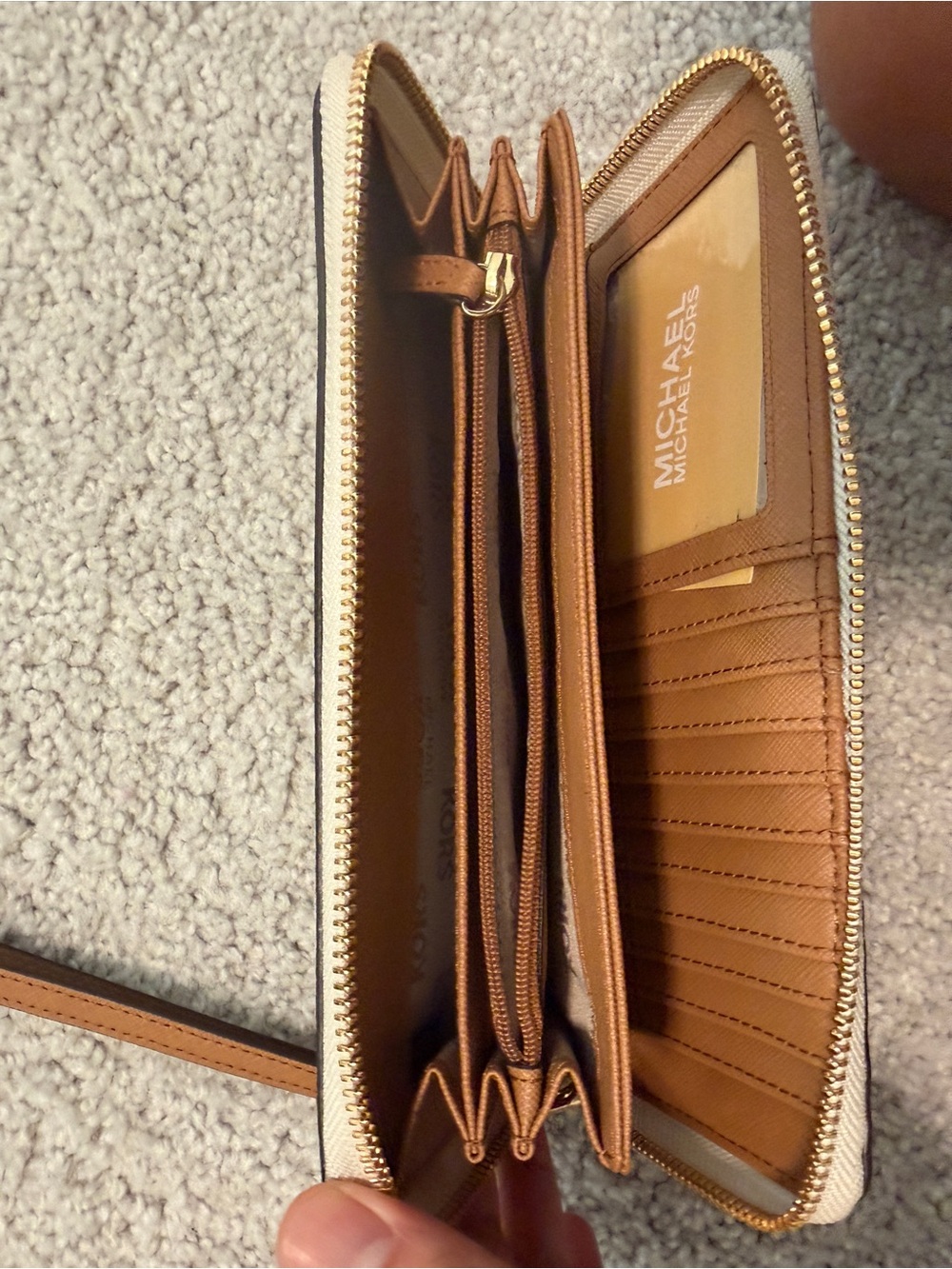 Michael Kors Cream Logo Wristlet with Tan Strap - Picture 4 of 4